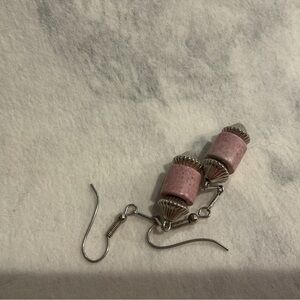 Pink Bead Drop Earrings with Silver-Tone Accents